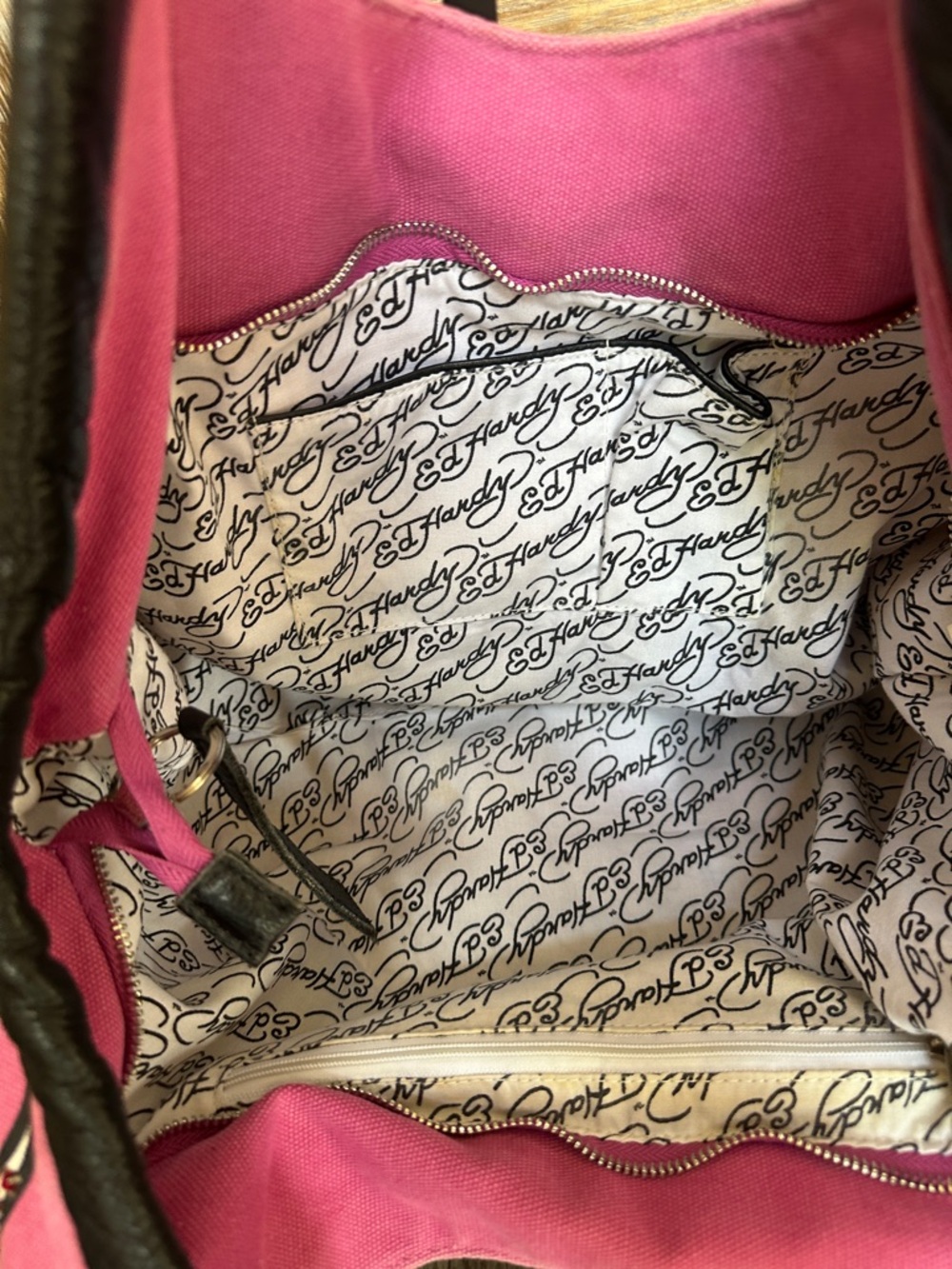 Ed Hardy Vintage Y2K World Citizen Pink Canvas Rhinestones Embroidered Purse - Picture 14 of 16